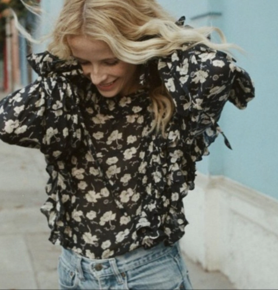 DOEN Luca Top in Black Anemone Floral Print S